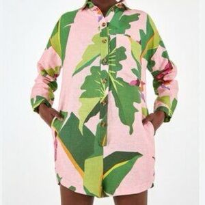 FARM Rio Tropicalist linen romper pink multi Size Small NEW